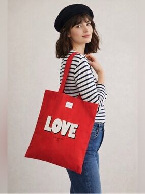 Red 'LOVE' Canvas Tote Bag by Sézane